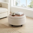 thumbnail image 5 of COLAMY Fabric Round Storage Ottoman, Multi-Functional Footrest and Coffee Table with Reversible Tray Lid, Beige, 5 of 9