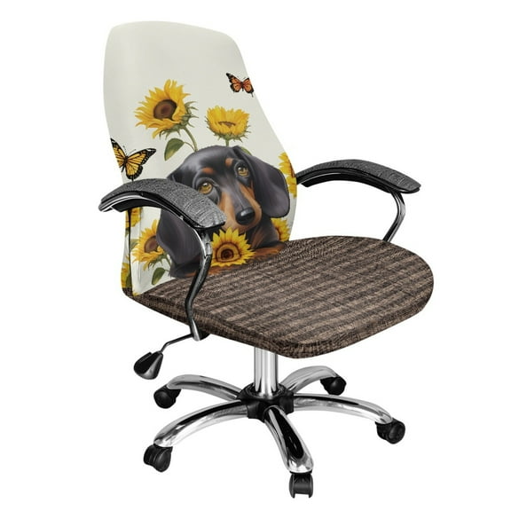 Xoenoiee Dachshund Sunflower Butterfly Print Office Chair Cover Stretch Computer Desk Chair Covers High Back Universal Executive Boss Chair Covers Removable Gaming Chair Cover, Machine Washable, S
