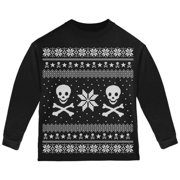 Skull & Crossbones Ugly Christmas Sweater Black Toddler Long Sleeve T-Shirt - 4T