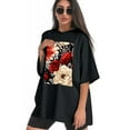 thumbnail image 3 of Plus Size Shirt for Women Black Tops for Women Short Sleeves Shirt for Women Flower15 T Shirt Crewneck Shirt for Women 5XL, 3 of 5