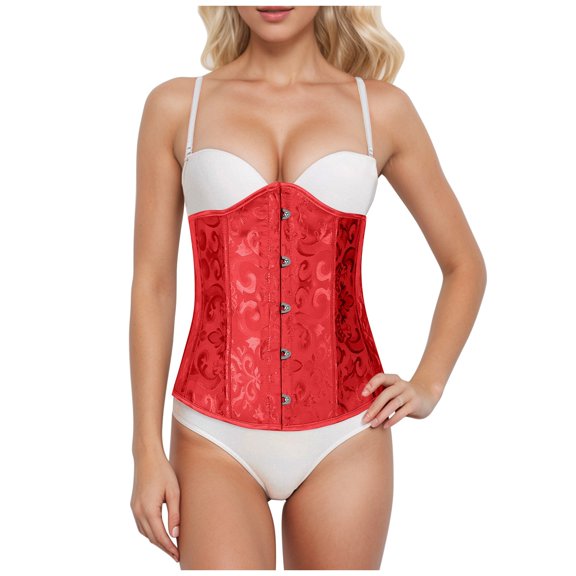 Lingerie for Women Underbust Corset Top for Women Floral Bustier Cincher with Waist Trimming and Overbust Support Shaping Bodice Red L