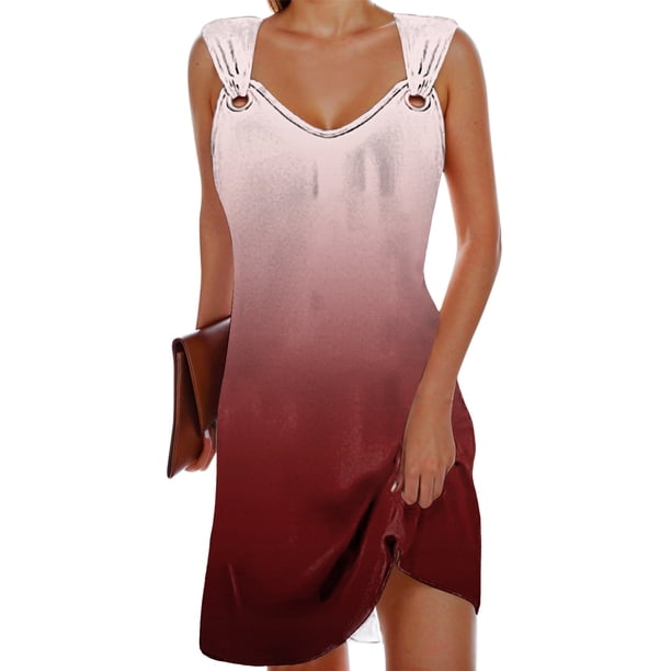 WILLBEST Vestidos Casuales para Mujer Cortos Vestido de Verano con Estampado de Tirantes para Mujer Vestido de Playa con Hebilla y Tirantes Al Hombro para Verano Grande
