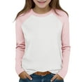 thumbnail image 2 of AUNVITO Boys & Girls Color Block Raglan Long Sleeve T-Shirt Casual Round Neck Top Relaxed Fit Modern Kids Apparel, 2 of 9