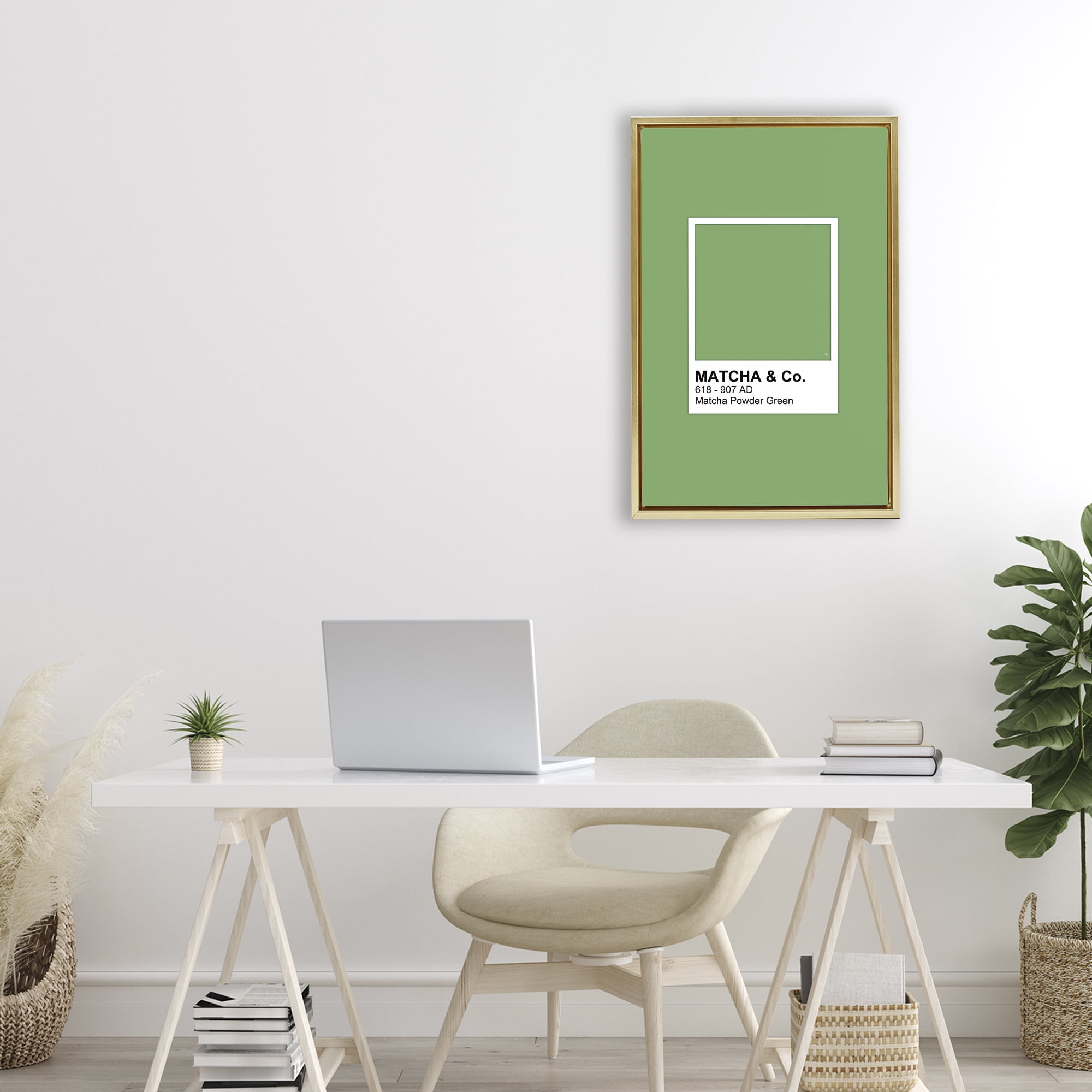 Stupell Industries Matcha Powder Green Shade Gold Framed Floater Canvas Wall Art, design by Martina Pavlova