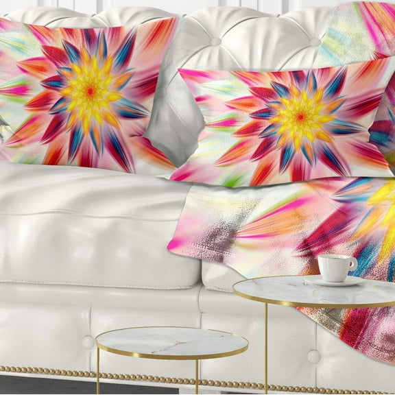 Designart Pink Dancing Flower Petals - Floral Throw Pillow - 12x20