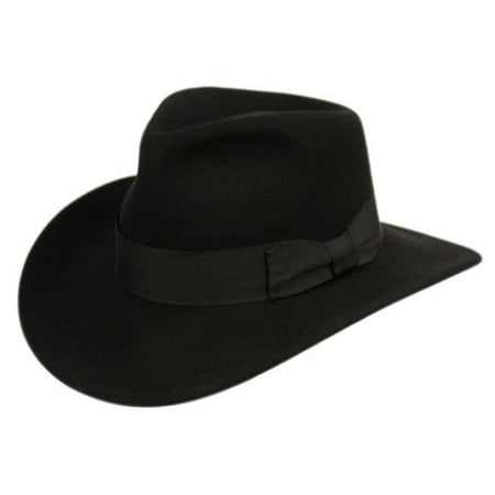 Premium Wool Felt Indiana Jones Crushable Fedora Hat w/Grosgrain Band Cowboy