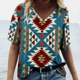 thumbnail image 2 of TQWQT Short Sleeve Shirts for Women Causal V Neck Western Aztec T Shirt Summer Loose Fit Ethnic Print Graphic Tees, 2 of 5