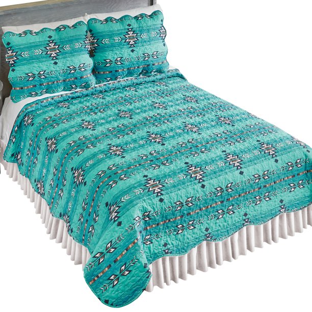 Traditional Southwest Turquoise Print Quilt