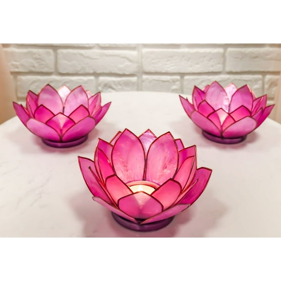Pack Of 3 Coral Pink Seashells Lotus Flower Votive Tea Light Candle Holders