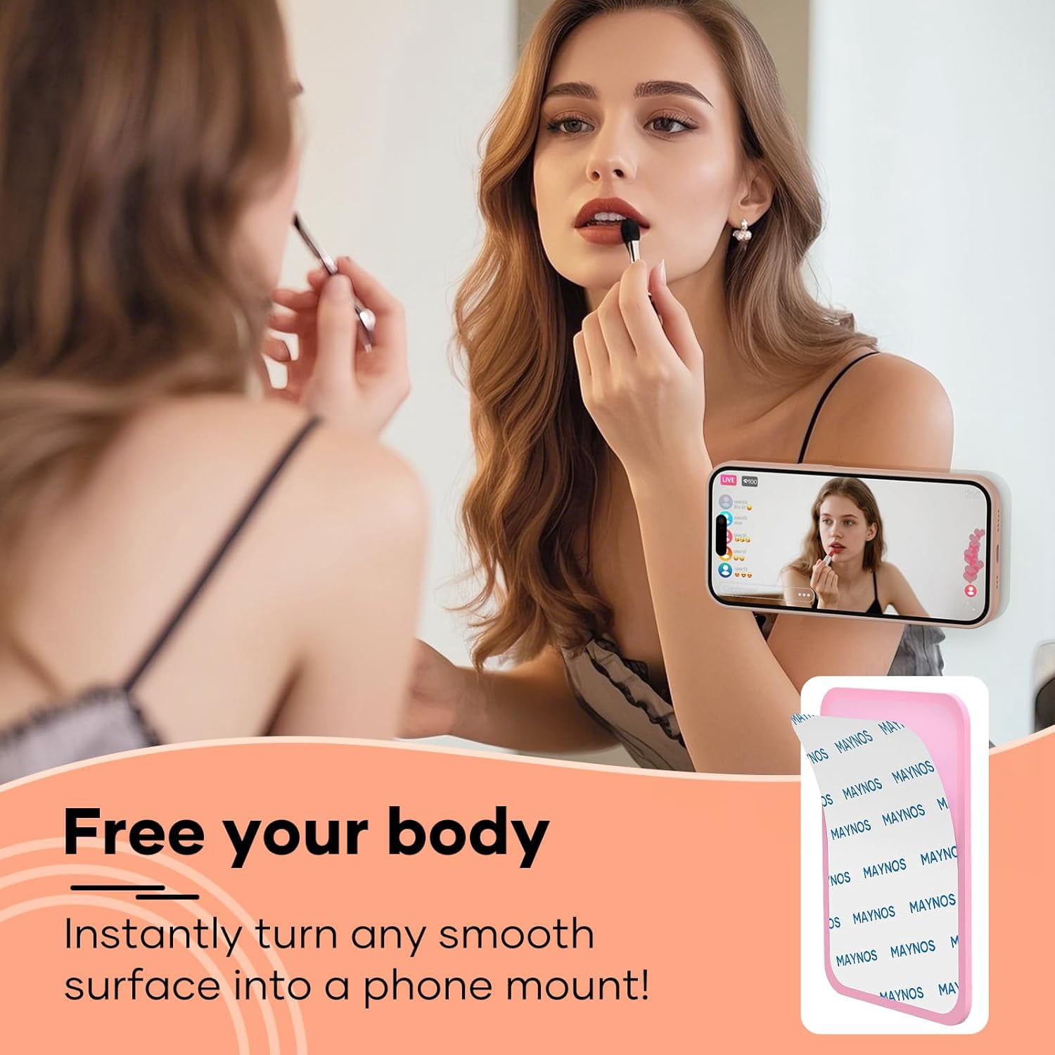 MKEUDQ-Silicone Phone Sticky Grip, Suction Phone Case Mount for iPhone and Android, Hands-Free Sticky Cell Phone Grip, Mobile Fidget Mirror Holder for Selfies and Videos