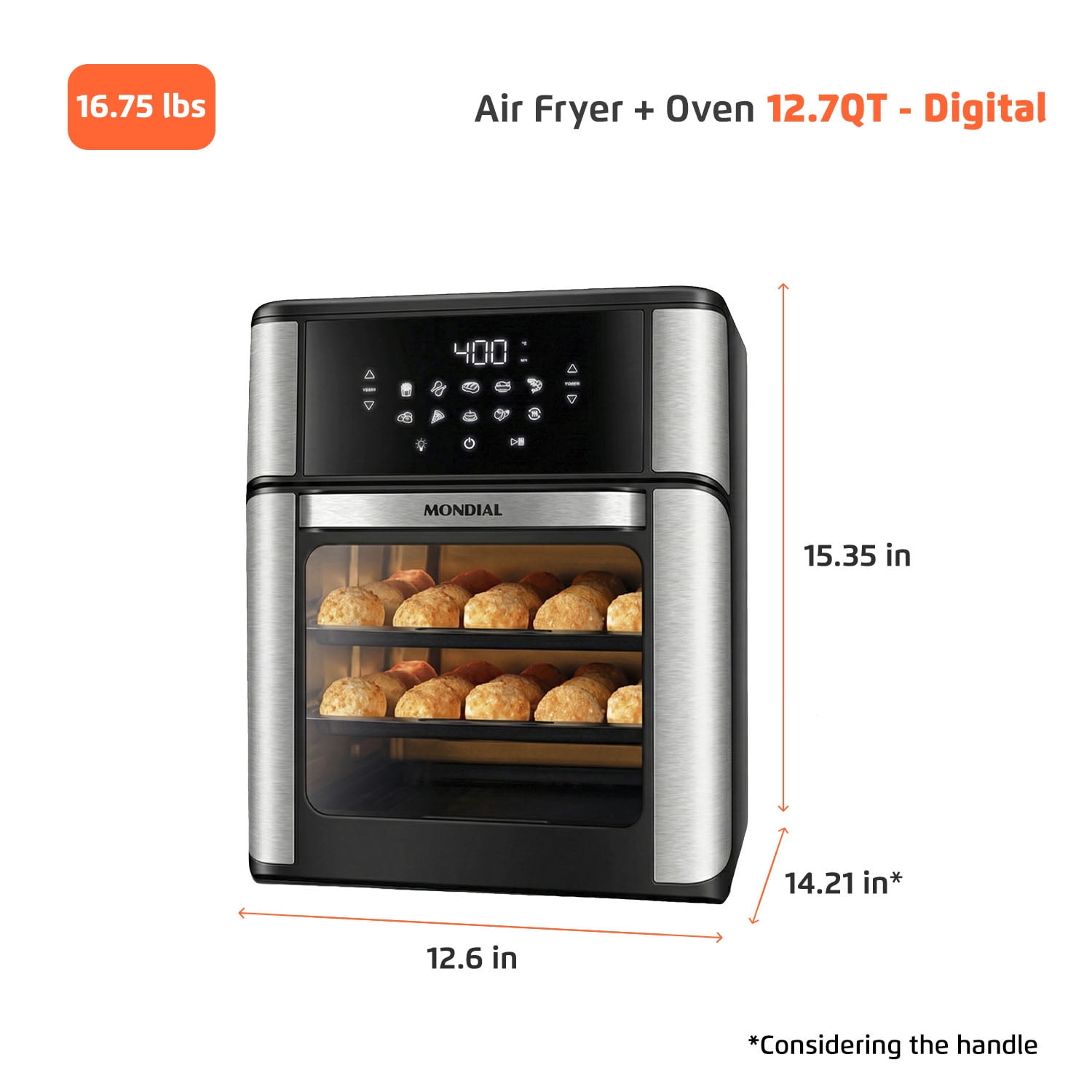 Mondial Air Fryer Oven, Digital Touchscreen, 12.7 Qt, 1800W, Black Stainless Steel