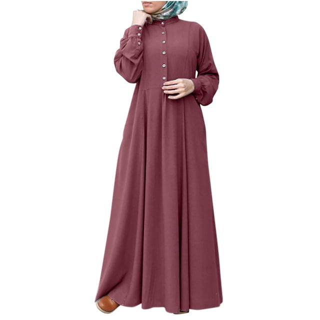 Vestido Largo Hasta El Tobillo Liso de Manga Larga Con Cuello Redondo Para Mujer Odeerbi ODB116909