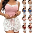 thumbnail image 4 of Ninixx 2 Piece Pajama Set for Women Lace Trim Ribbed Cami Tops Floral Printed Shorts Scalloped Hem Soft Cute Loungewear, 4 of 6