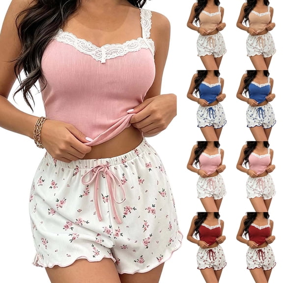 Bovxnpu Women's Pajamas Set Short Sleeve Crew Neck Top Shorts Pajamas Set Sleepwear Sleepwear