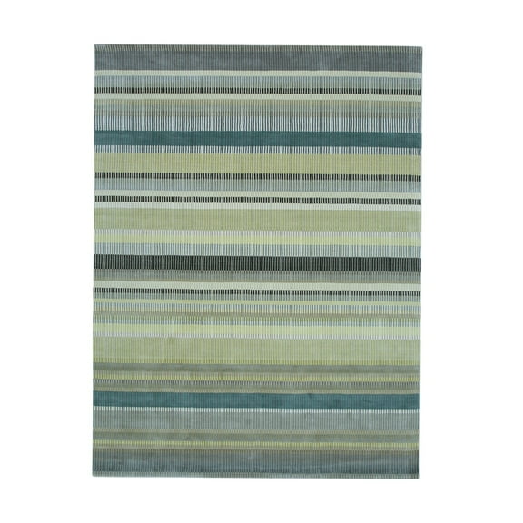 EORC FLX01LGN8X10 Hand-Knotted Wool Knotted Striped Rug, 8' x 10', Light Green Area Rug