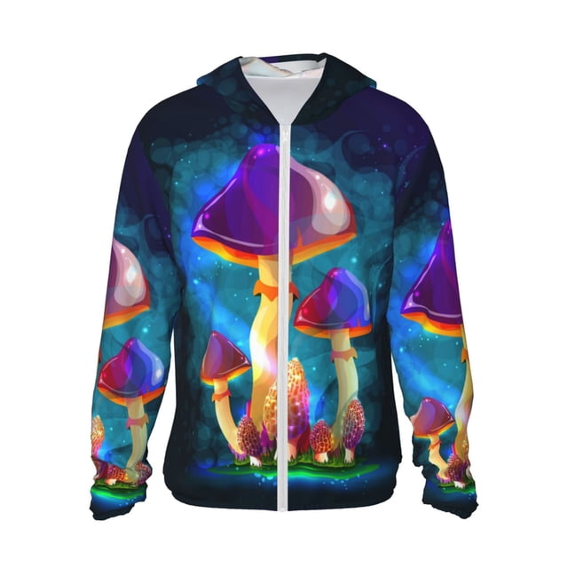 Fotbe Magic Mushrooms ,Fireflies Chaqueta con Protección Solar UPF 50+ para Hombre y Mujer, Camisa con Capucha y Bolsillos-Small