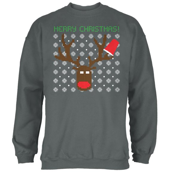 Party Deer Ugly Christmas Sweater Mens Sweatshirt Charcoal 2XL
