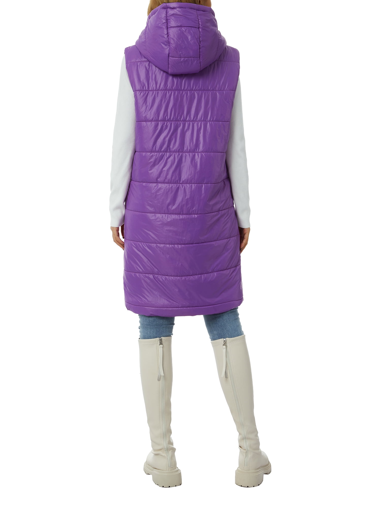 Canrulo Women s Sleeveless Quilted Hooded Puffer Vest Plus Size Long Down Vests Warm Winter Jacket Outerwear Purple S