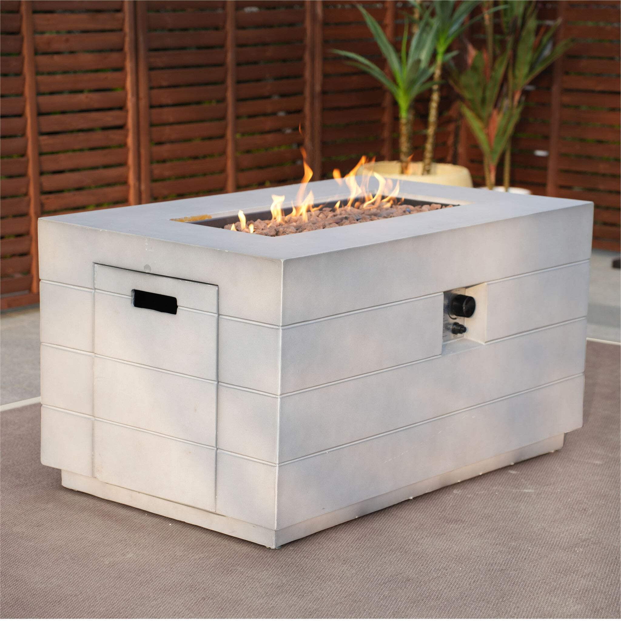 HomeRoots 535175 24 x 28 x 43 in. Grey Aluminum Natural Gas Rectangular Fire Pit Table with Cover