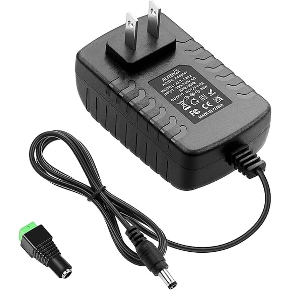 xixishop 12V DC Power Supply 2A Universal AC Adapter, 100-240 50/60Hz to 12 Volt 2Amp Transformer DC 12V Power Adapter Cord 5.5 x 2.5mm/2.1mm Plug with Wiring Terminal, 4.9FT Cord