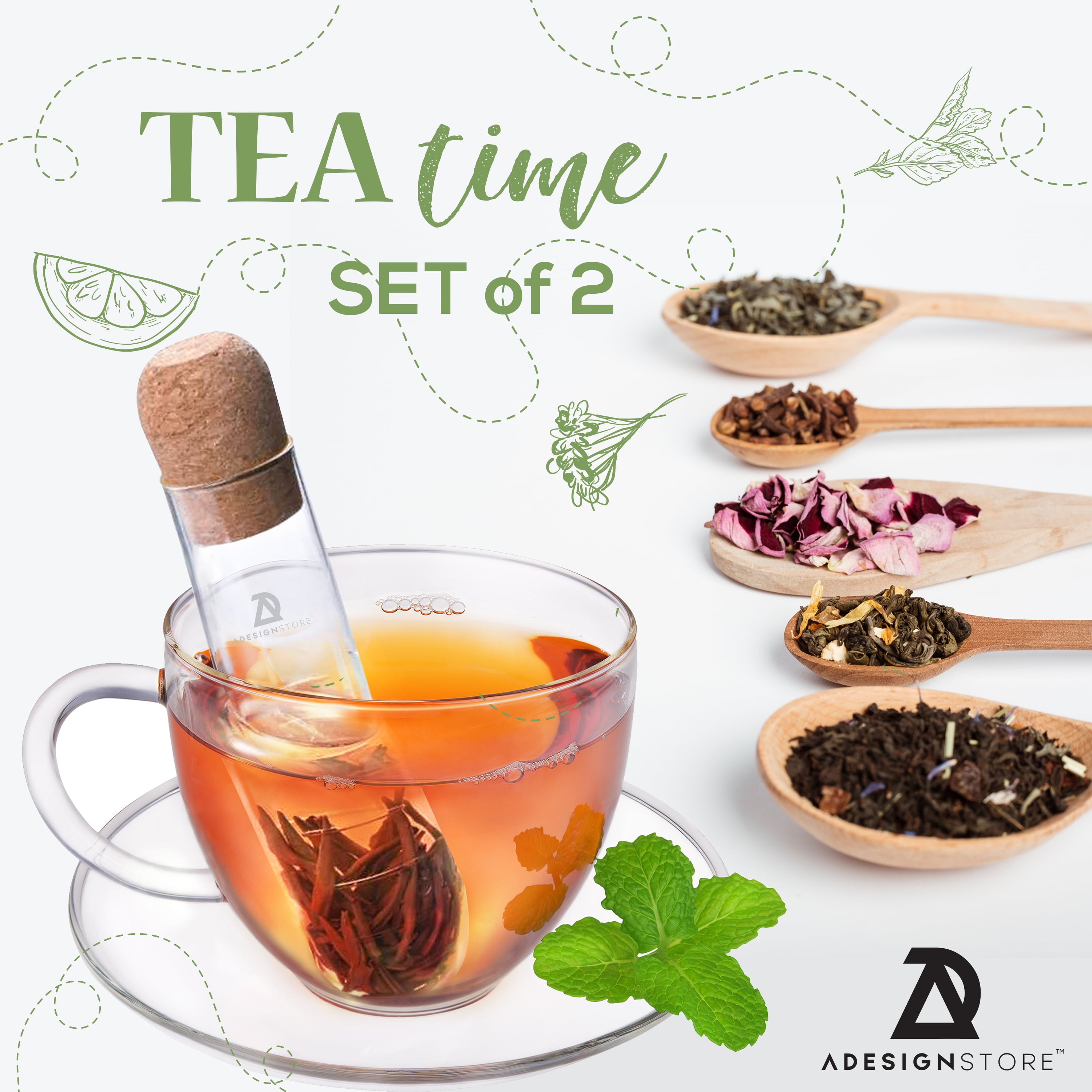 set of 2 Individual Tea Cup Glass Tube Infuser Mini Infuser Filter