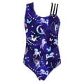 thumbnail image 2 of TiaoBug Kids Girls One Piece Dance Leotards Sleeveless Print Bodysuit Swimwear, 2 of 3