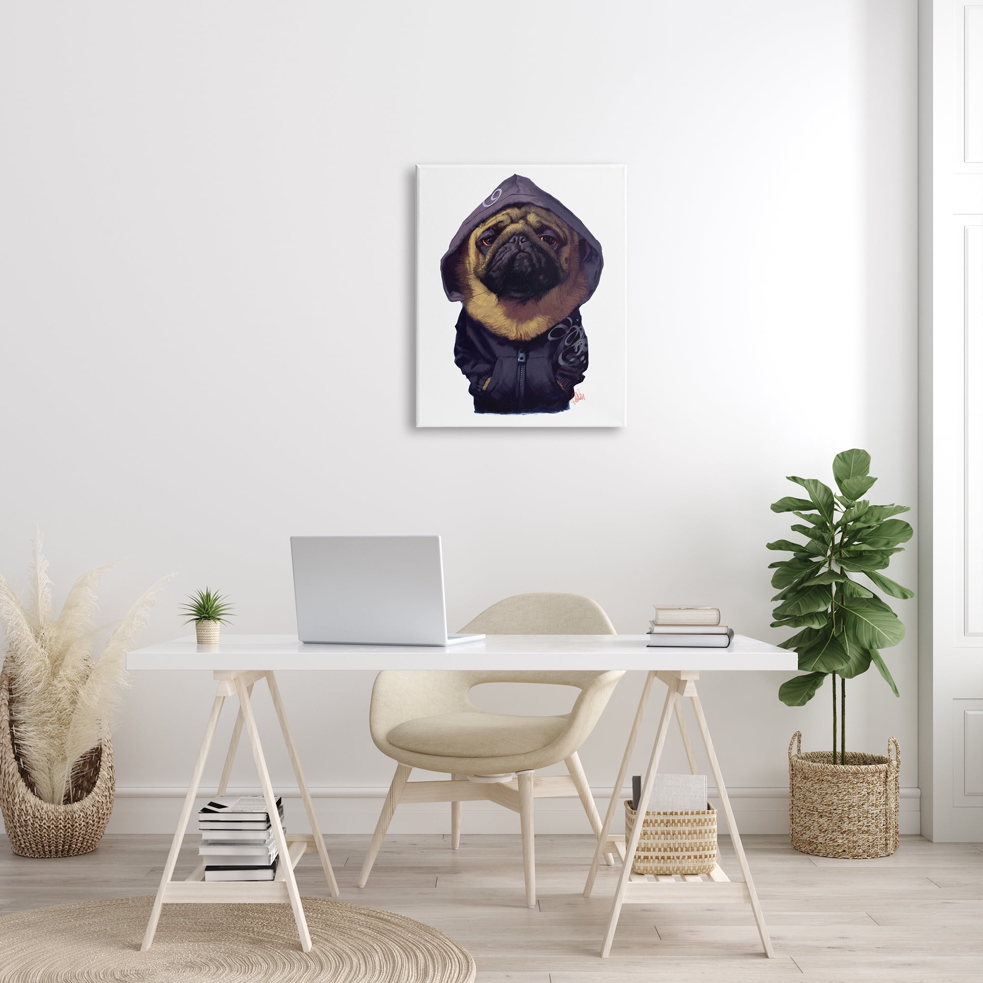 Stupell Industries Pug in Street Wear Urban Fashion Moody Dog Animals & Insects Painting Gallery Wrapped Canvas Print Wall Art, 24 x 30