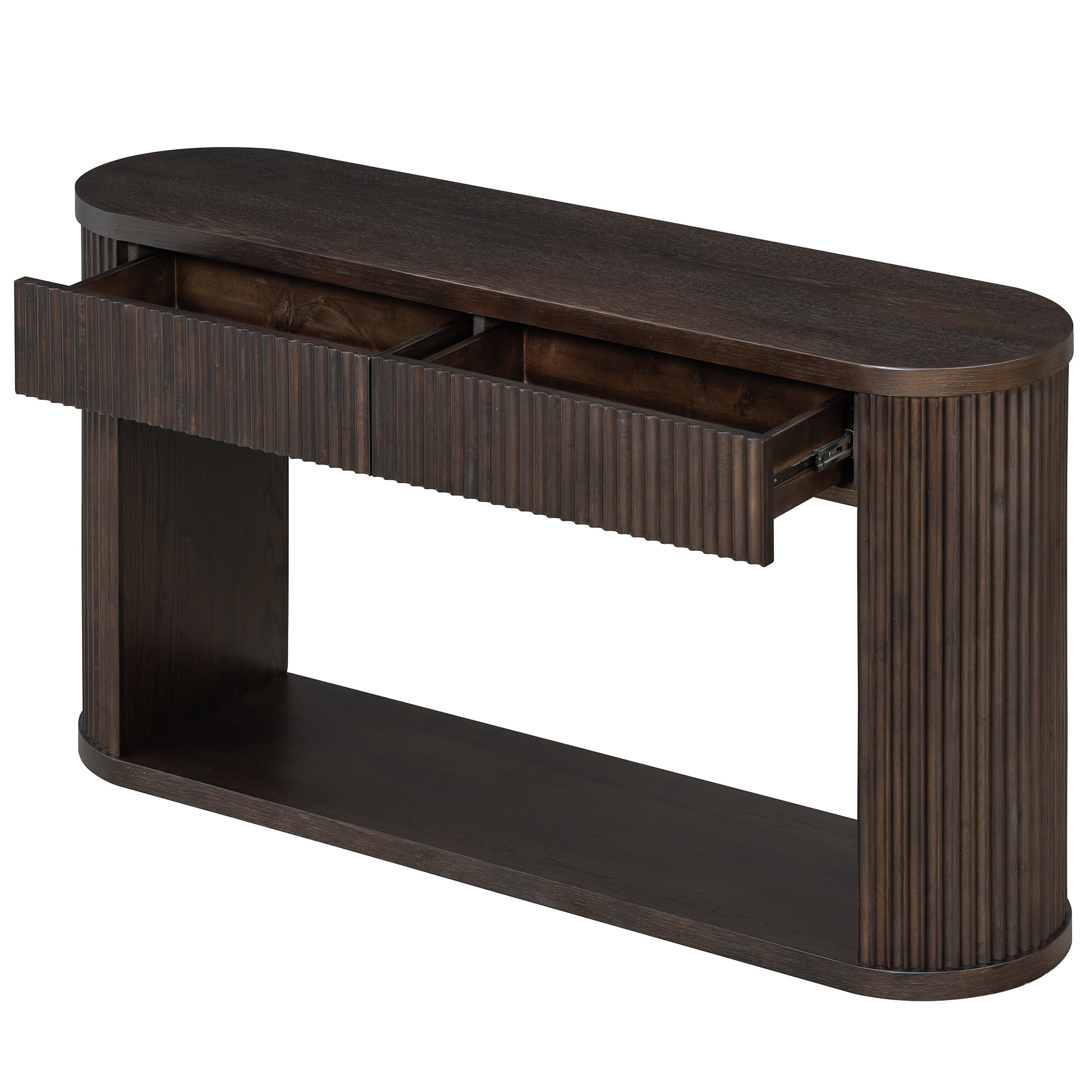 Euroco 53" Fluted Console Table with 2 Drawers, Modern Entryway Table with Storage & Bottom Shelf,Wood Long Sofa Table Behind Couch for Living Room, Hallway, Foyer,Espresso