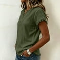thumbnail image 5 of ClodeEU Women's V Neck Short Sleeve T-Shirt,Casual Solid Color Frayed Edge Top Army Green,Women's Plus L, 5 of 9