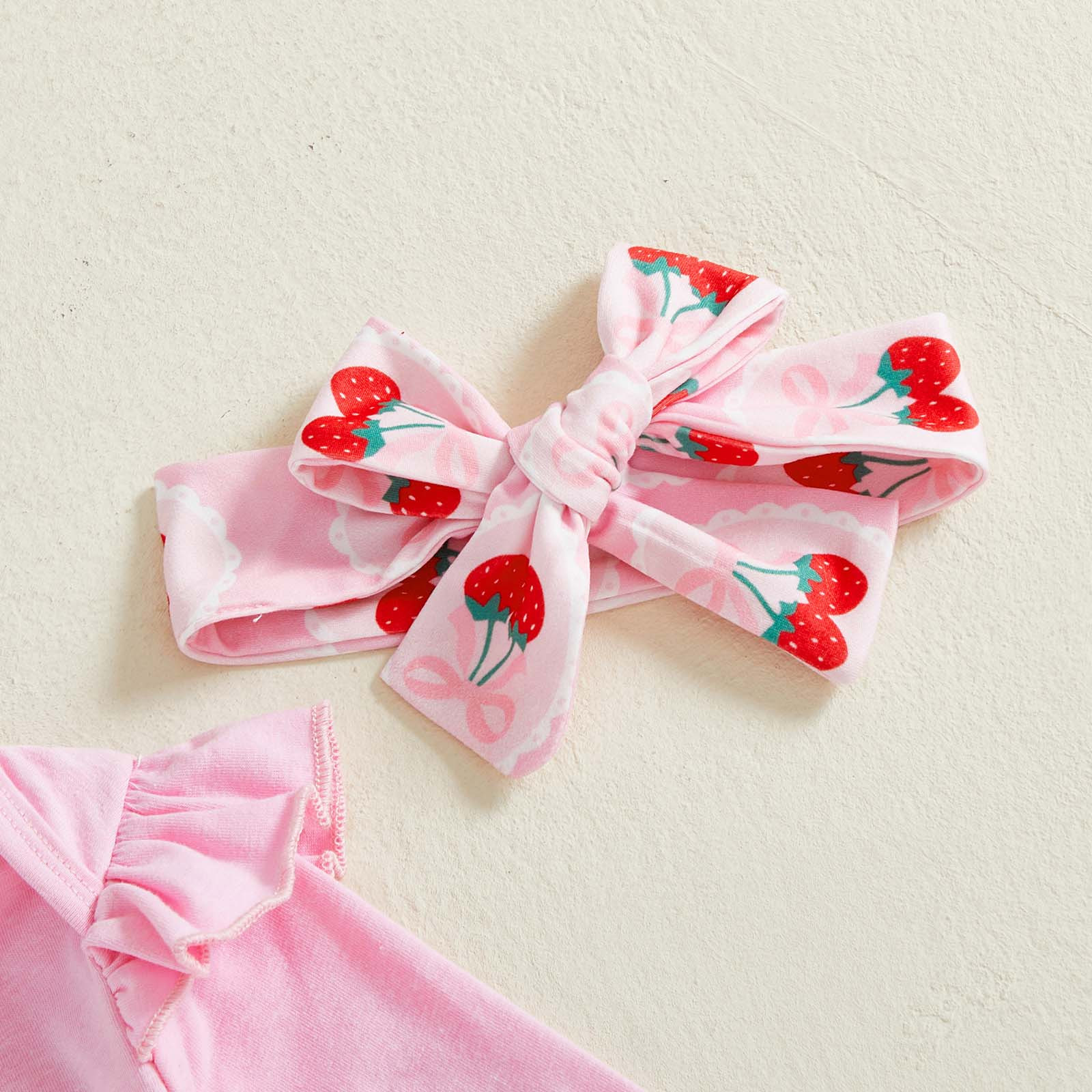 Gelikeya Baby Girl First Birthday Outfit Long Sleeve Berry Romper Strawberry Flare Pants Bow Cake Headband 3pcs Valentines Spring Fall Clothes, Pink & 6-12 Months