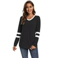 thumbnail image 4 of Long Sleeve Shirts for Women Casual V Neck Color Block T-Shirts Tunic Tops XX-Large Green(Black XL), 4 of 6