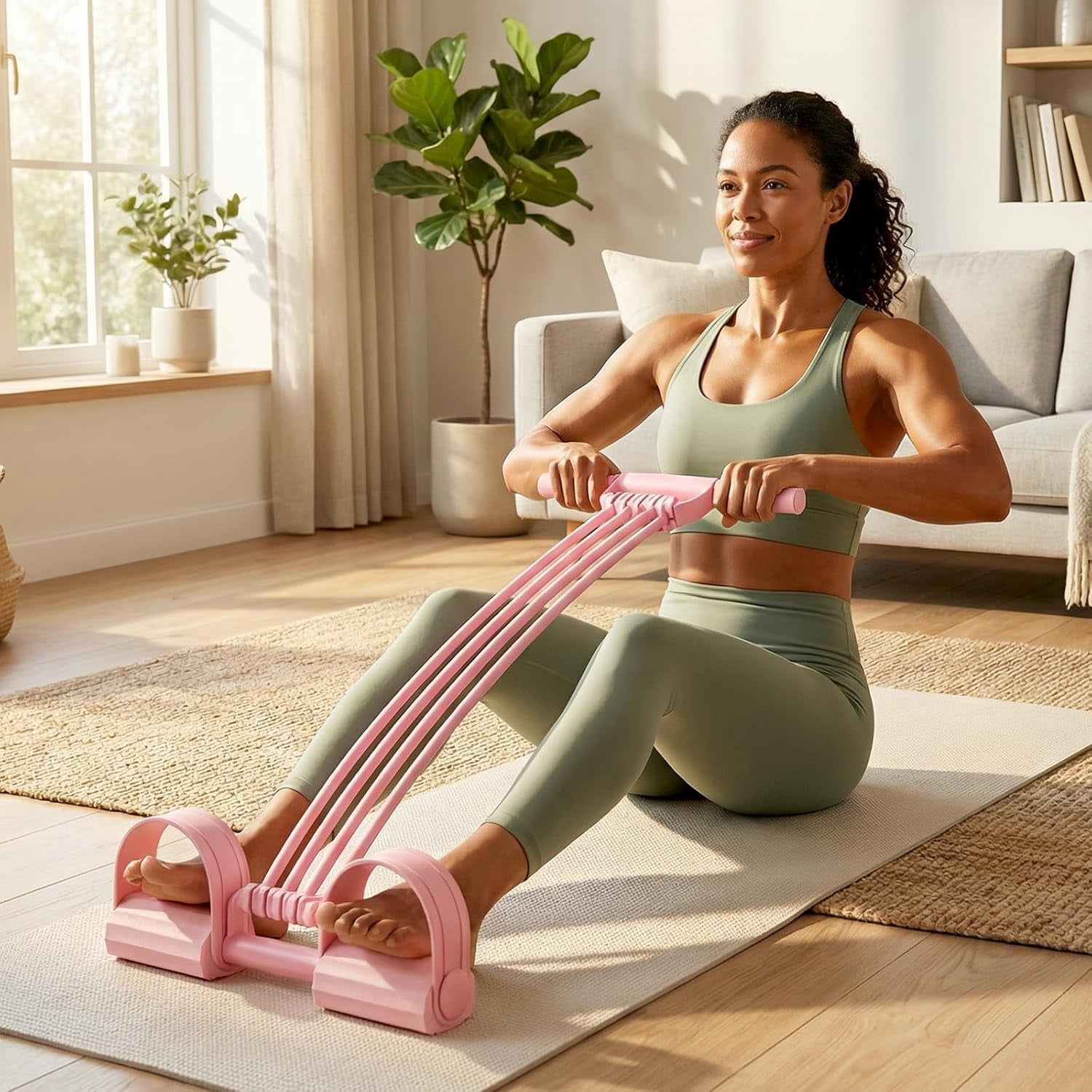 Upgrade Pedal Resistance Bands with Handles 8 Tube Natural Rubber Tension Rope, Home Gym Yoga Pilates Stretch Bands for Adults Full Body Arm Leg Core Training Portable (1 Pack pink)