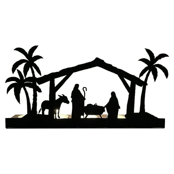 Xihbxyly Conjunto Navideño de Belén, Soporte de Lámpara de Metal, Base de Madera Rústica, Diseño de Candelabro, Decoración de Interiores, Velas Led, Regalo Navideño, Tamaño 29,5 X 6 X 16 Cm