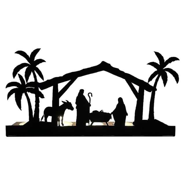 DPTALR Christmas - Bethlehem Christmas Set, Indoor, Christmas, Metal Light Bracket, 11.8 Inch Rural Wooden Bracket, Christmas Metal Sign With Candlestick