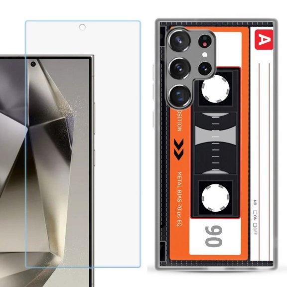 OneToughShield ® Compatible with Samsung Galaxy S24 Ultra, Shockproof Phone Case, with Tempered Glass Screen Protector - Cassette Orange