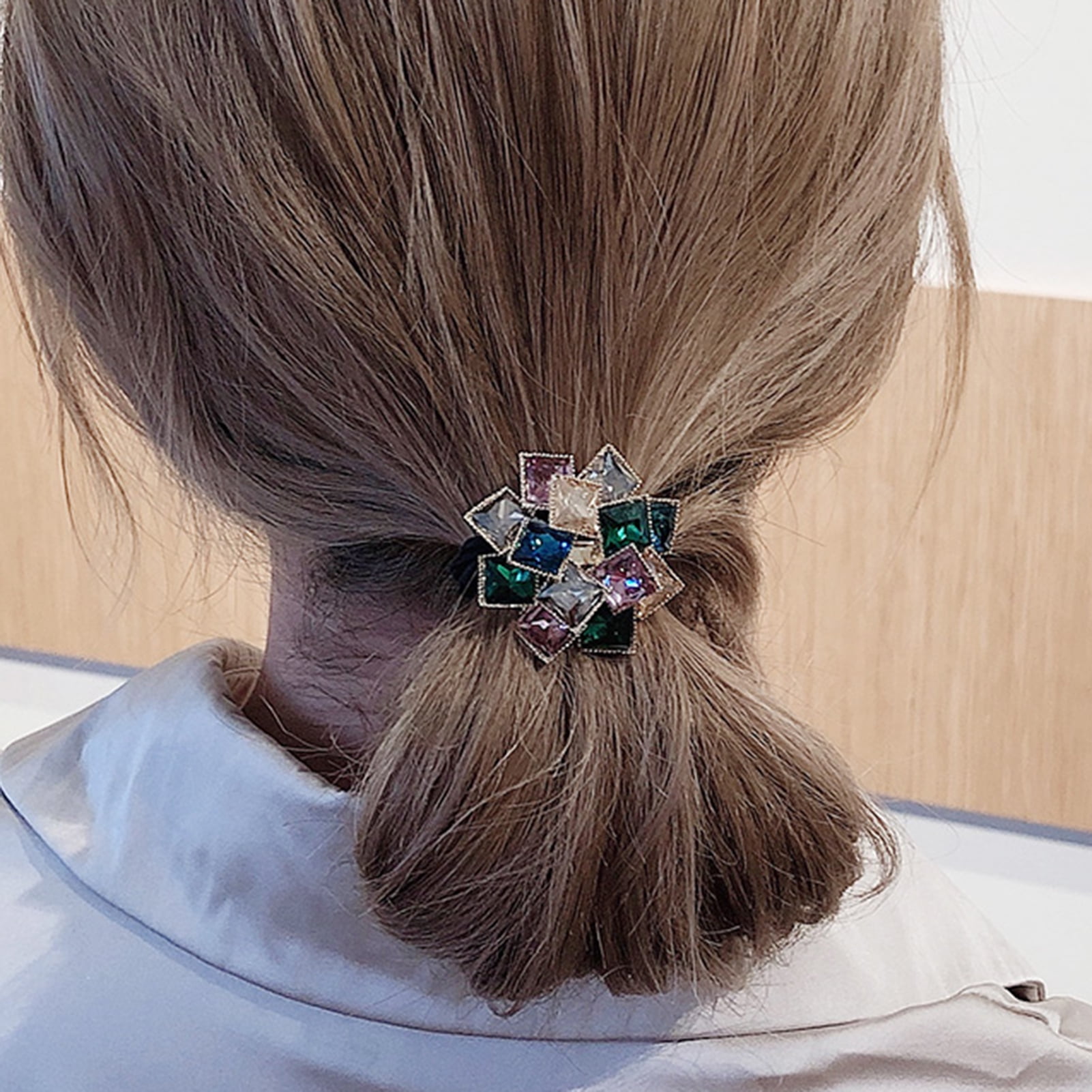 Cube Rhinestone Head Ropes for Girl Personality Geometry Hair Tie  Temperament Pearl Elastic Hair Ring Women Ornament