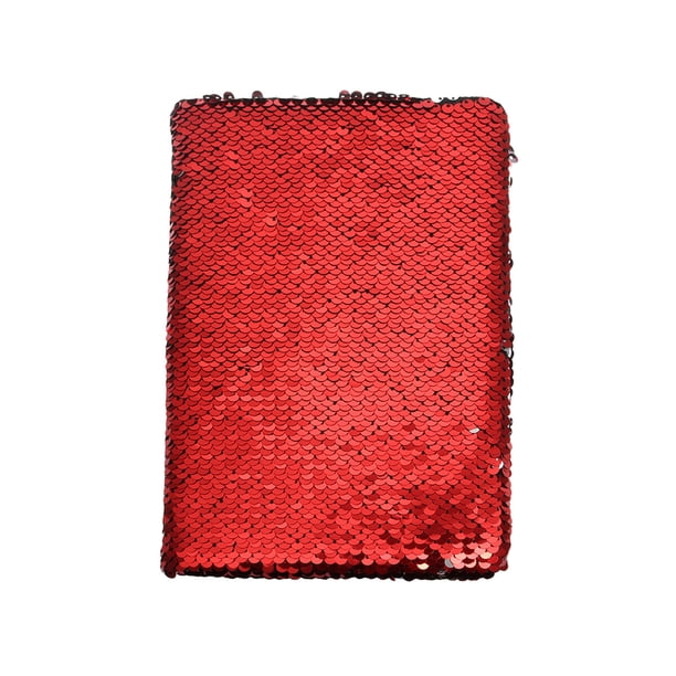 EeaseMX Libreta reversible de lentejuelas de moda, libretas creativas, agenda, diario, blocs de notas, papelería, color rojo