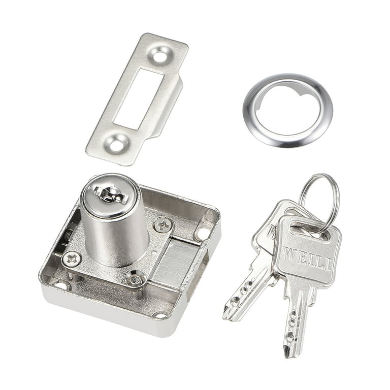 Drawer lock, cam lock, polished nickel finish keyed different, 3/4'' dia.  hole
