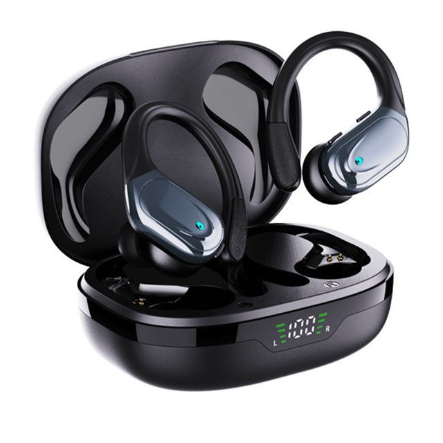 Auriculares deportivos Bluetooth, 60 horas con estuche de carga, pantalla LED, llamada ENC HD, auriculares internos inalámbricos con gancho para la oreja, graves profundos, ajuste cómodo,