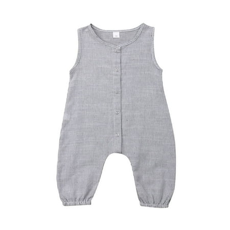 

Newborn Baby Boy Girl Sleeveless Jumpsuit Cotton Linen Button Romper Summer Clothes Outfits