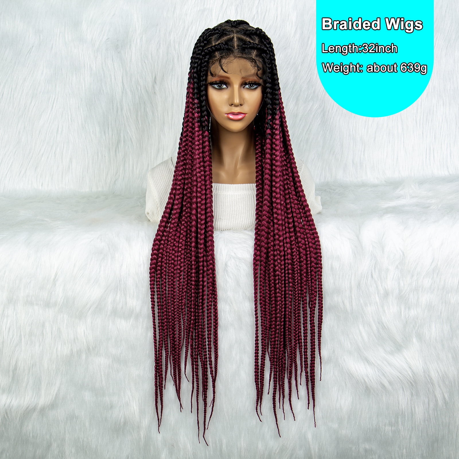 Braided Wigs for Women Full Double Lace Braided Wigs Knotless Box Synthetic Lace Front Braided Wigs Cornrow Braids with Baby Hair Handmade Braided Wigs 32 inches (OT/BUG Color)