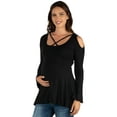 thumbnail image 2 of 24seven Comfort Apparel Long Sleeve Maternity Criss Cross Cold Shoulder Top, 2 of 4