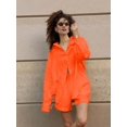 thumbnail image 6 of Women'S Cotton Cardigan Long Sleeve Top and Shorts Set Minimalist Solid Color Loungewear Outfit Orange S, 6 of 8