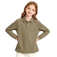 thumbnail image 4 of Girls Long Sleeve Pique Polo Shirt Kids Collared Golf Top Breathable Pique Knit 2026 Spring Fall School Uniform Blouse Khaki 2-3Y, 4 of 6