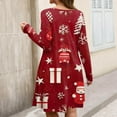 thumbnail image 4 of Christmas Dresses for Women Plus Size Women's Gradient Print Casual Spring/Autumn Pocket Round Neck Long Sleeve Dress with Vintage Christmas Print for Holiday Wear,Wine,3XL, 4 of 6