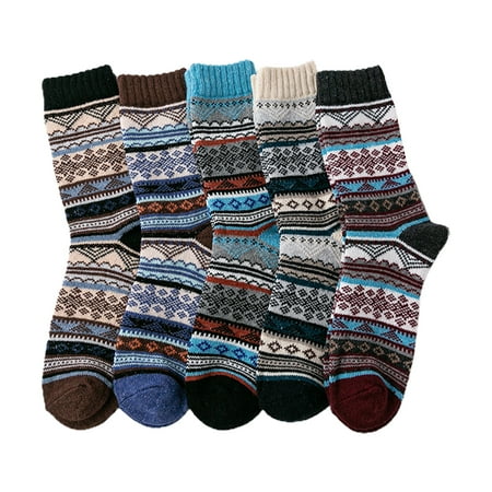 

5 Pairs Men Ethnic Colorful Stripes Crew Socks Winter Thick Knit Warm Hosiery