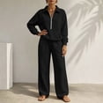 thumbnail image 7 of SZJXBUY Women Sweat Suits 2 Piece Set Plus Size Fall Fashion Loose Fit Lounge Set with Pockets Collared Half Zip Long Sleeve Top Wide Leg Pant Outfits Black,L, 7 of 7