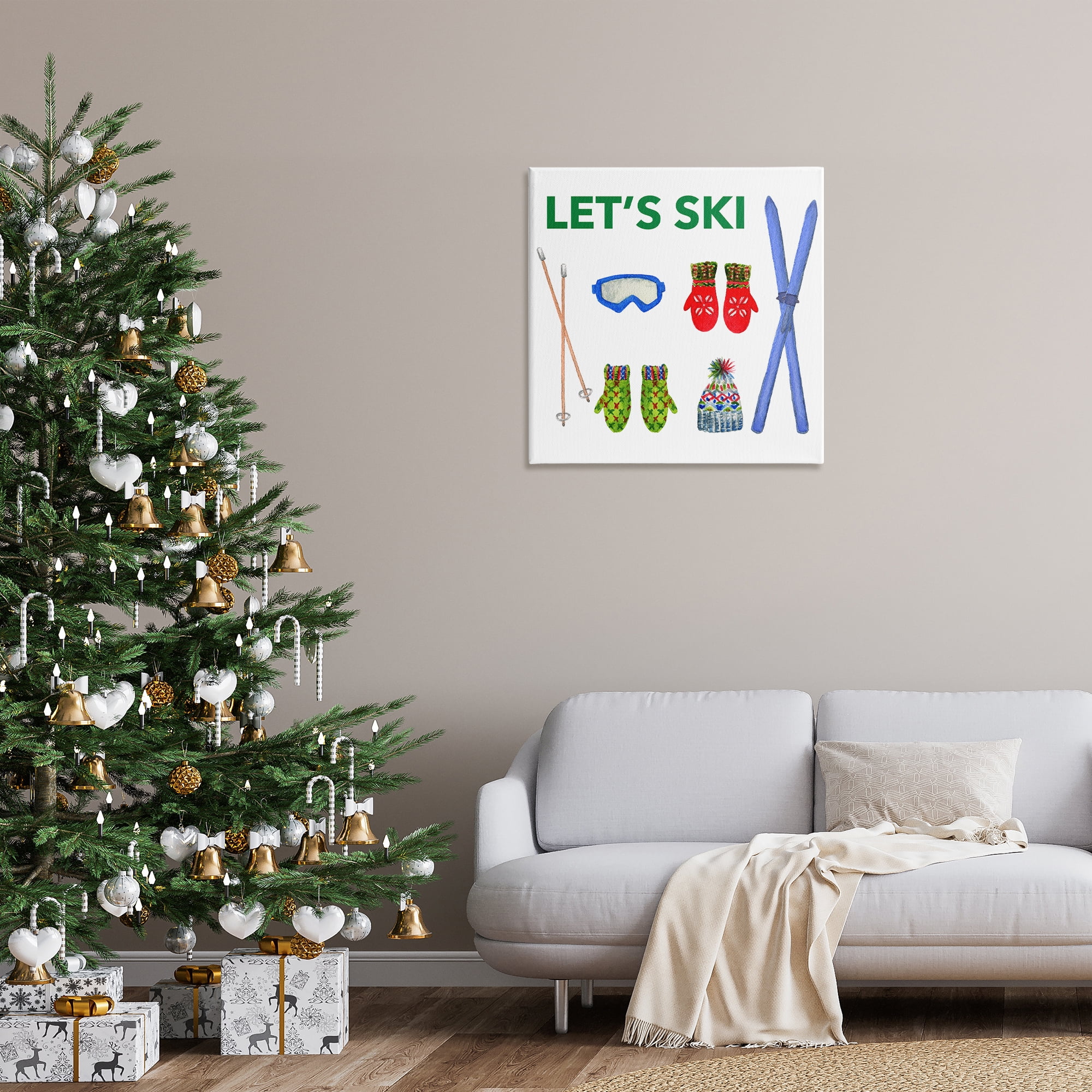 Stupell Industries Let's Ski on White Sports Painting Gallery Wrapped Canvas Art Prints Wall Art, 30 x 30