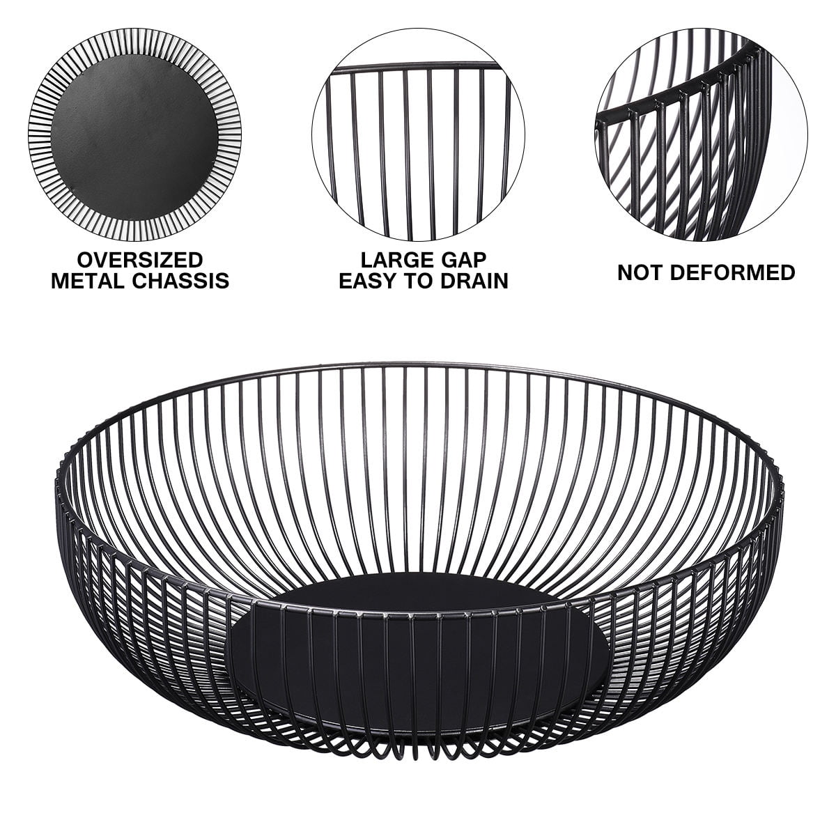 Tineasur Iron Fruit Basket Black Wire Bowl Breathable Airflow Storage Fruit Stand for Home