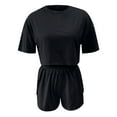 thumbnail image 5 of Fashion 2 Piece Outfits for Women Casual Solid Color Short-sleeved Shorts Set Short-sleeved Crew-neck Top/shirt Set, 5 of 8